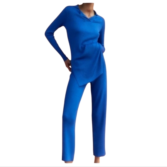 Zara Blue Knit Ribbed Tunic and Pant Set NEW - Picture 9 of 9